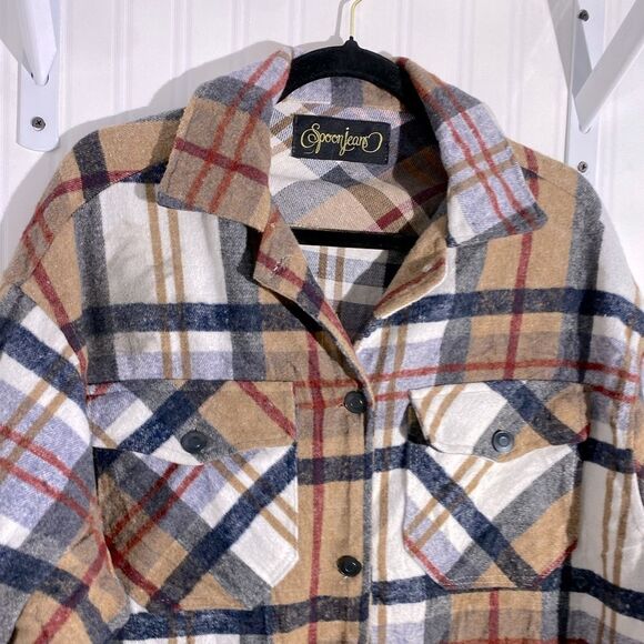 Spoon Jeans Brown Plaid Button Down Jacket Sz M - Picture 2 of 6